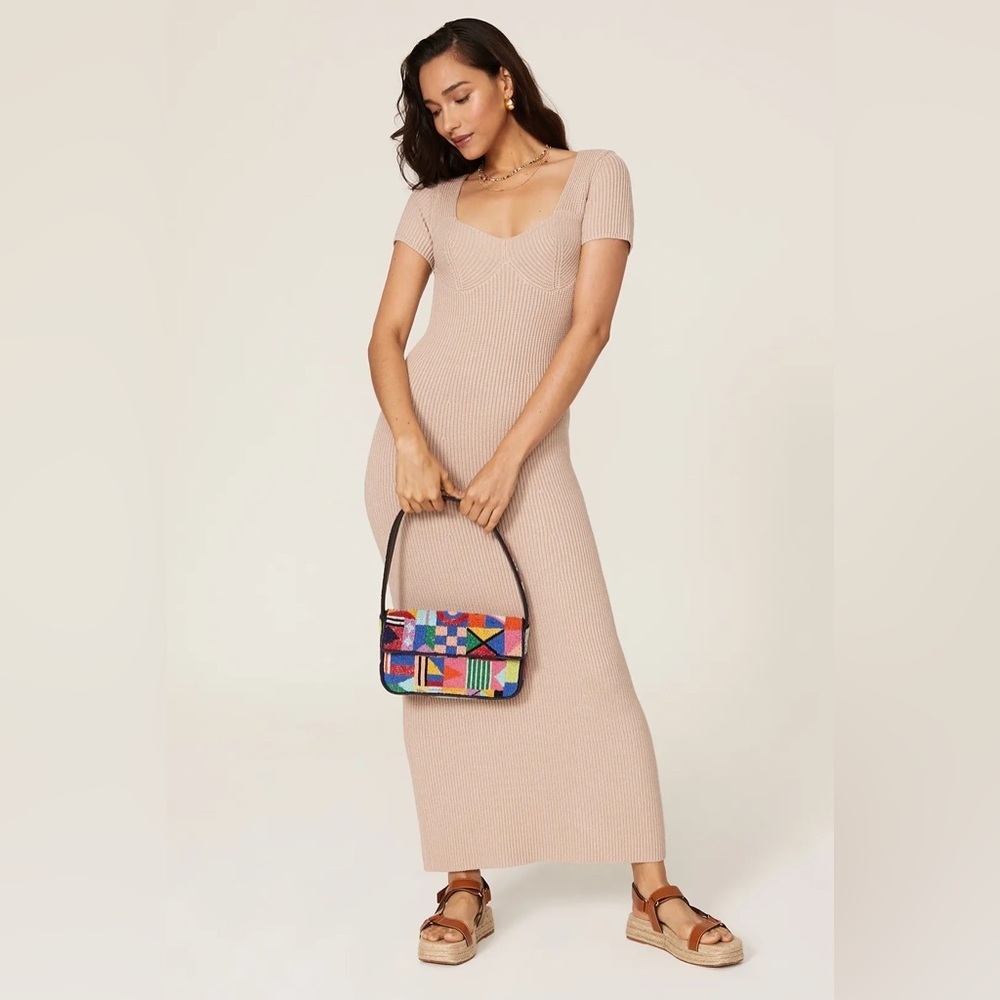 STAUD Camden Ribbed Knit Short Sleeve Maxi Dress Nude - Picture 3 of 8